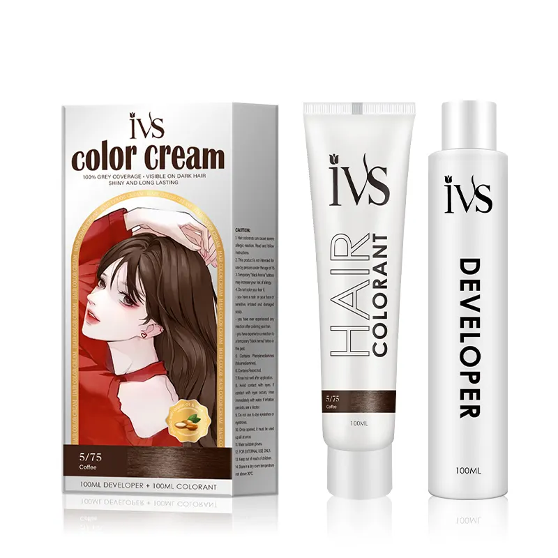 IVS Wholesale Private label Hair Color Dye ingredienti naturali Coffee Hair Dye Cream con Vibrant Cartoon Graphics