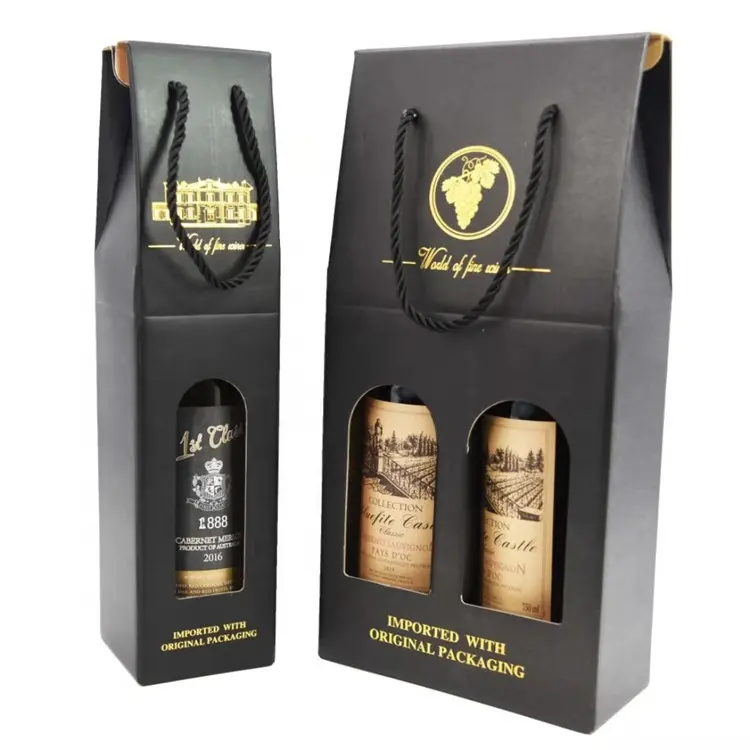 Boîte de transport cadeau de luxe personnalisée de qualité supérieure pour vin rouge Boîte en carton de livraison d'emballage de bouteille de vin avec fenêtre