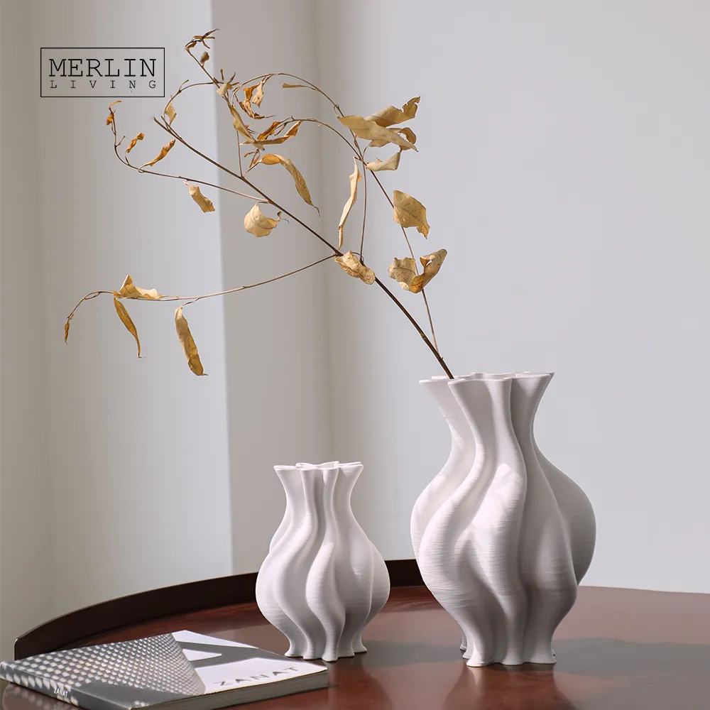 Jarrón con estampado 3D de Merlin Living, florero de la selva tropical, decoración nórdica para el hogar, jarrón de cerámica Chaozhou, fábrica de cerámica OEMODM