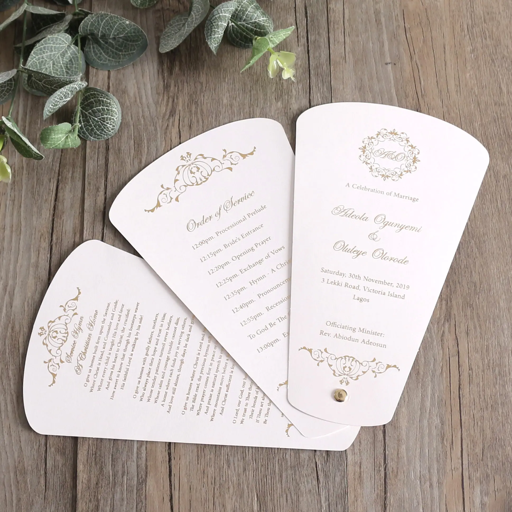 Cartes en papier blanc avec feuille d'or pour restaurants de luxe, cartes de menu de mariage en papier pour fête et mariage, 3 pièces au design créatif