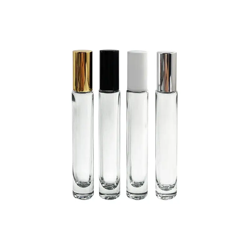 Flacon en verre transparent de 10ml, parfum, huile essentielle, avec boule en acier inoxydable