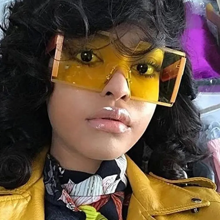 DOISYER-gafas de sol cuadradas sin montura para mujer, anteojos de sol de gran tamaño, a la moda, de Marco grande, color marrón, 2021