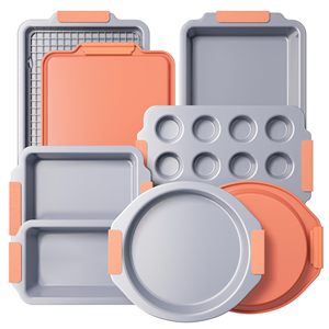 Ağır alüminize çelik yapışmaz seramik Bakeware seti, fırın tepsisi takım w/silikon kolları, PFAS & PTFE & PFOA ücretsiz özelleştirilmiş - Product Image 1