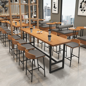 现代简约快餐咖啡店前台餐厅木质吧台凳和桌子组合家具 - Product Image 1