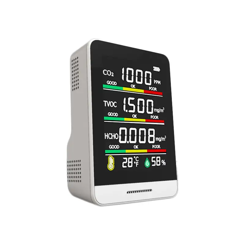 Kỹ thuật số chất lượng không khí Detector để kiểm tra không khí chúng ta hít thở trong nhà văn phòng CO2 TVOC hcho Temp Humi gas Tester