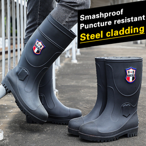 2024 yeni stil siyah kaymaz Gumboots erkekler endüstriyel lastik çizmeler