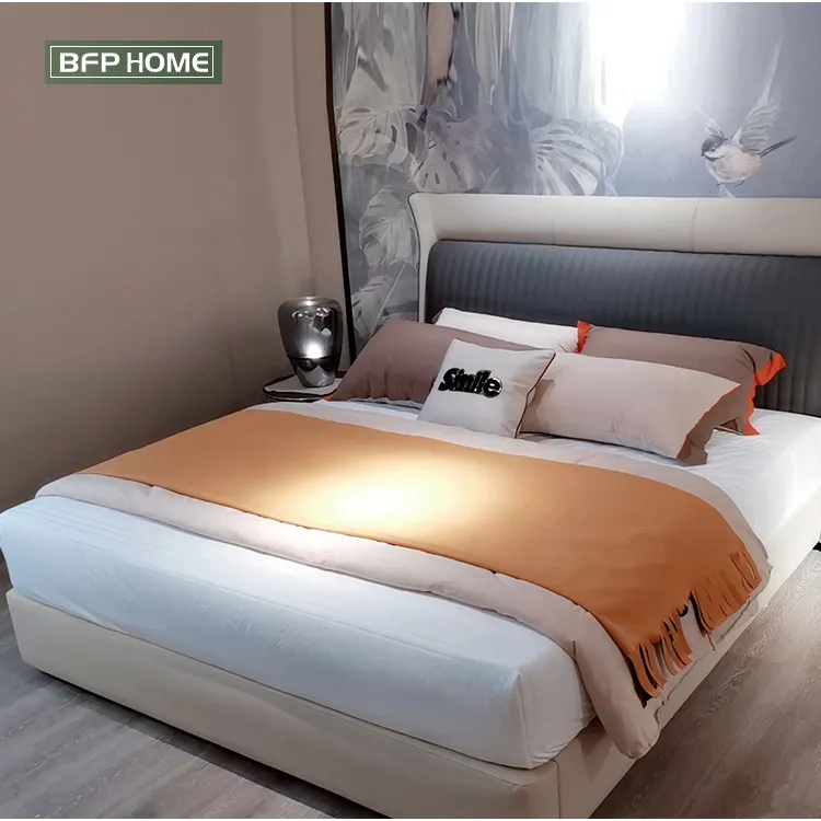 BFP-muebles de dormitorio modernos, juego de cama de tela, cabecero, diseño trasero de ala, cama King Size, cama suave Beige