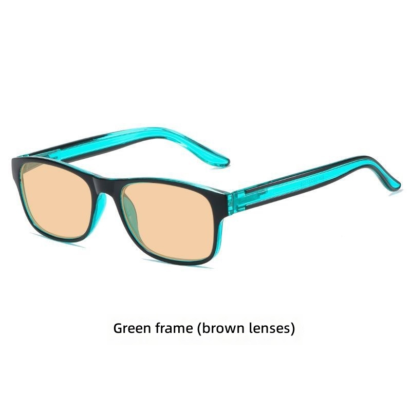 Green frame-brown lens