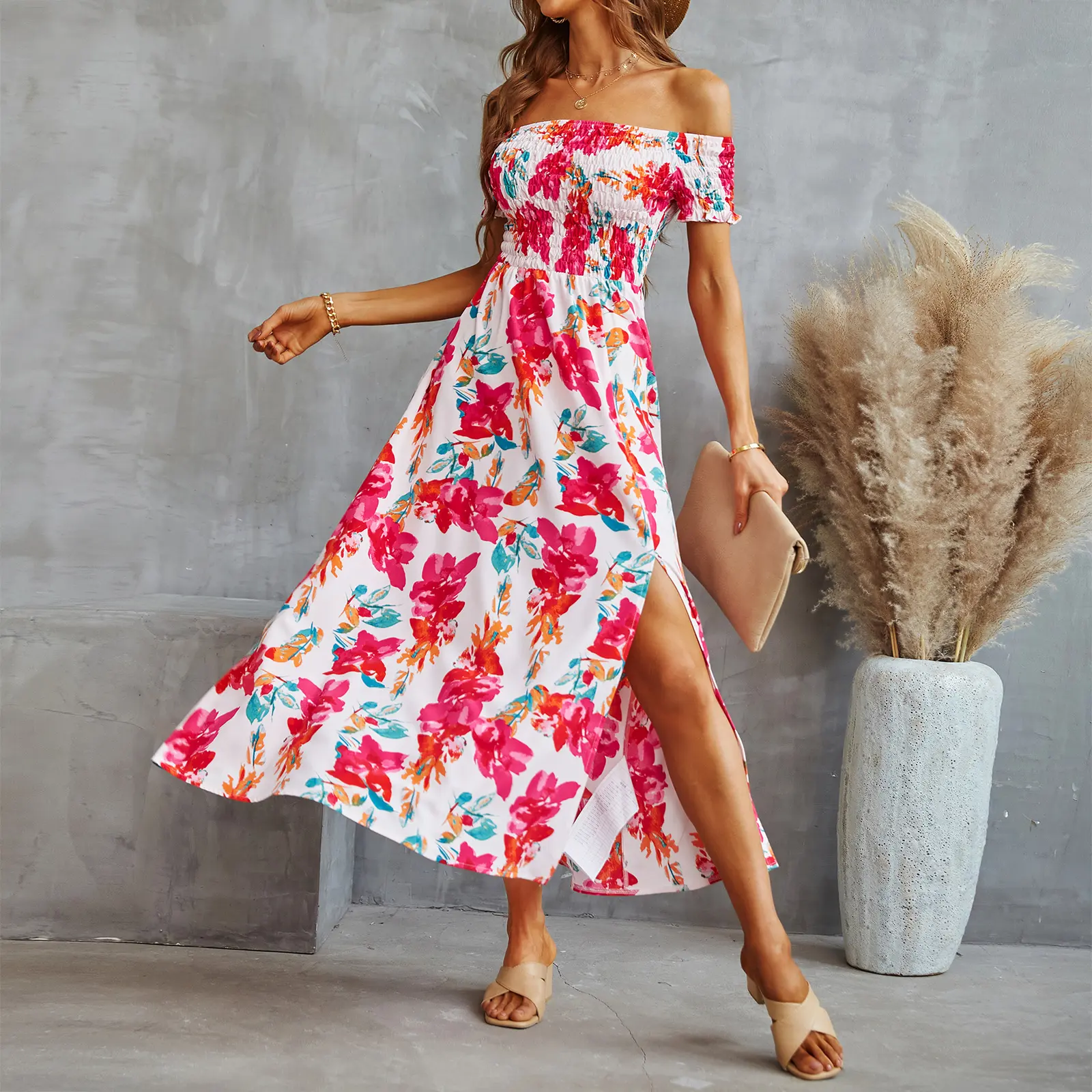 Shopee-vestido de verano sin tirantes con estampado Floral, informal