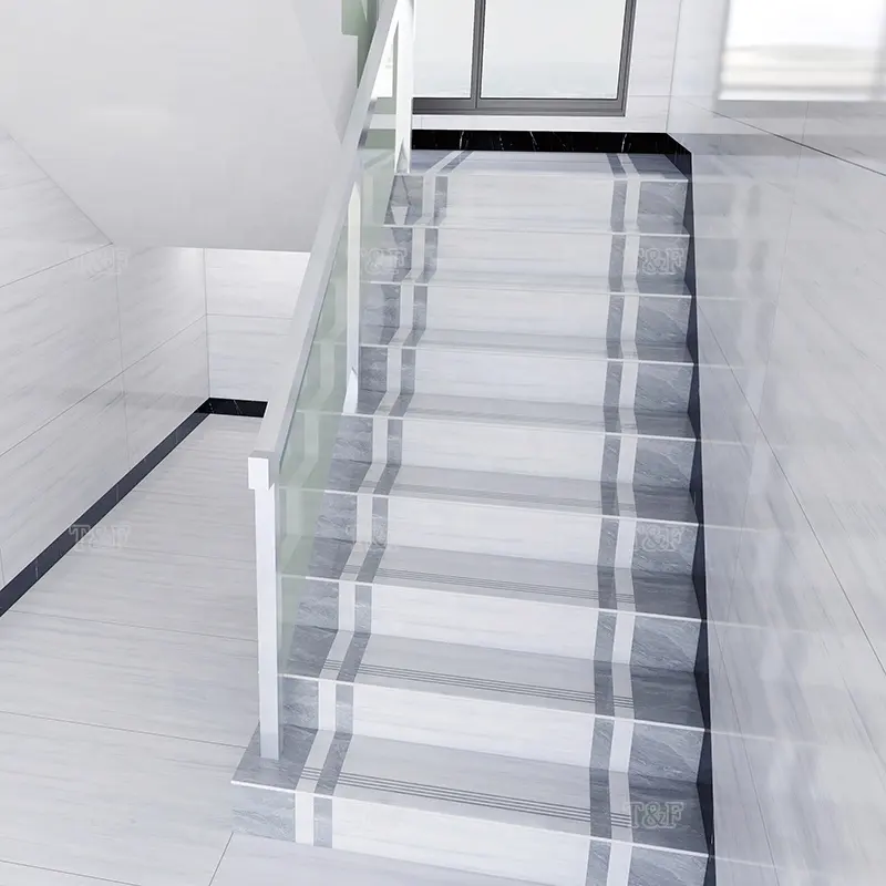Escalier intérieur imitation marbre, carreaux de marche en porcelaine, style moderne de luxe, pour extérieur d'hôtel