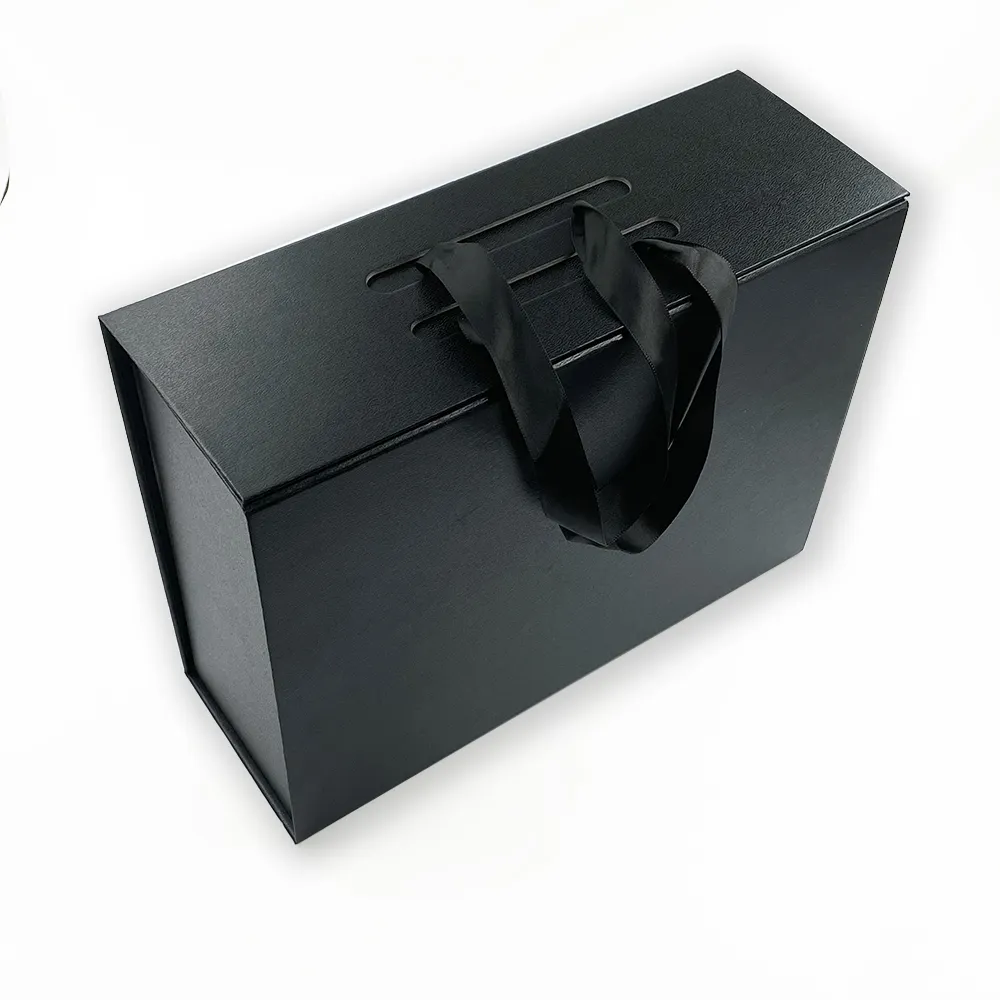 Gedrucktes Logo Schwarzes Papier Flache starre Papp kleidung Kosmetik verpackung für Kleid Liefern Sie magnetisch faltbare Geschenk box Custom