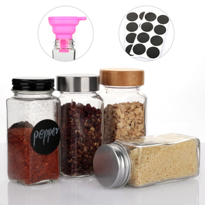 透明4盎司方形独特胡椒香料玻璃罐，带标签和螺旋盖 - Product Image 6