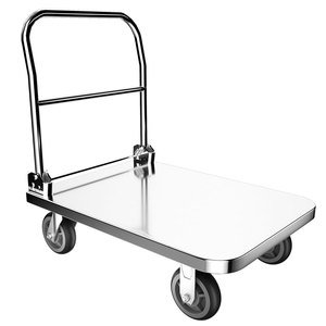 60*90CM Medium Size Stainless Steel Platform Hand <strong>Trolley</strong> with Silent Wheel with Foldable Handrail - Product Image 1