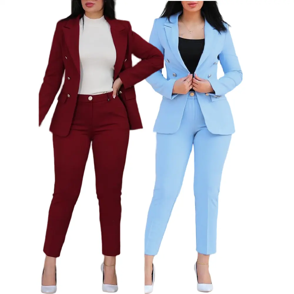 C0527 New Arrival ladies Suits Office Wear Solid Long Sleeve Pants And Blazer Set Elegant Casual Suits Set For Women