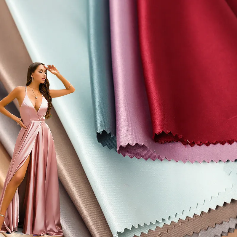 Donna vestito da usura del partito pigiama materiale 100% poliestere tessuto elastico commercio all'ingrosso multi colore opaco duchessa tessuto di raso stretch