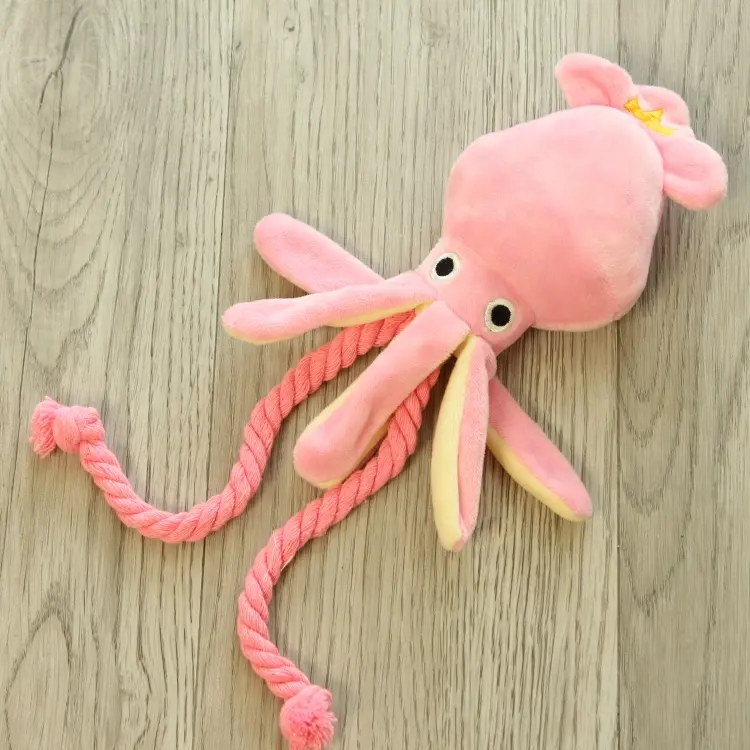 Cute design octopus image big size soft plush funny eco friendly interactive cotton rope squeakie pet supplies giocattoli per cani