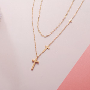 GT New Fashion 18k Stainless Steel Tarnish <strong>Free</strong> <strong>Cross</strong> Necklace Double Layer Chain Necklace for Women - Product Image 3