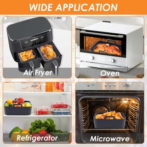 Rectangular Reusable Silicone Air Fryer Liners <strong>No</strong>-Stick Dual Pot Basket <strong>Easy</strong> Collapsible Convenient <strong>Baking</strong> Tray - Product Image 4