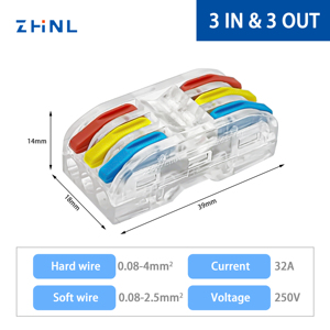 Pct223 3 entradas y 3 salidas Cable de cableado multifuncional Universal Mini conector de bloque de terminales de cable rápido - Product Image 2