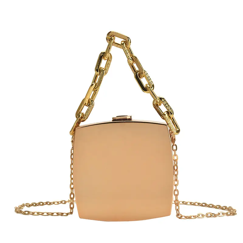 Bolso de mano de Metal para mujer acrílico cuadrado dorado de diseñador de lujo a la moda para boda