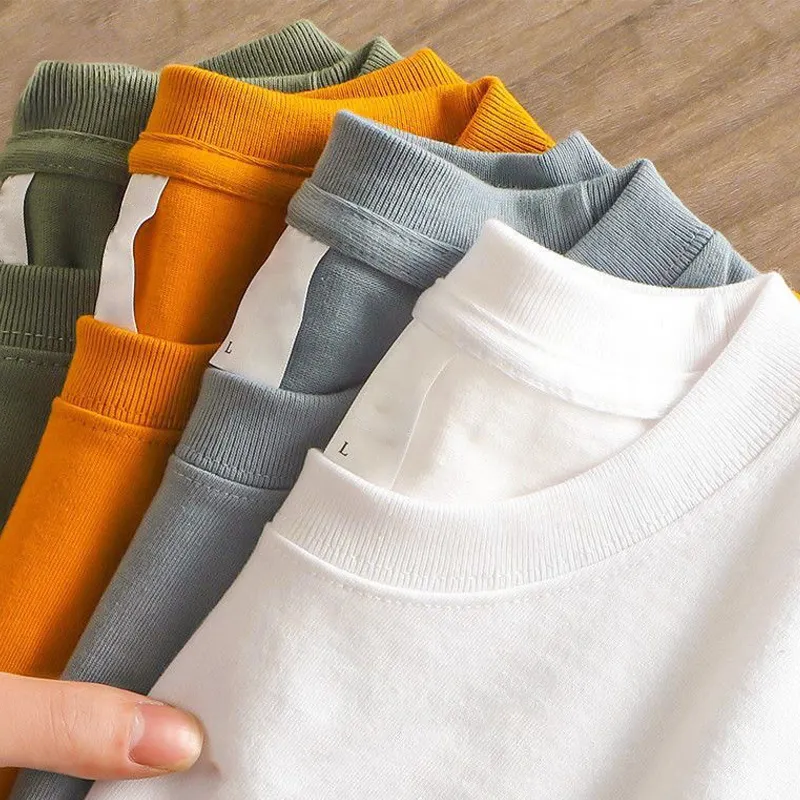QIANSHI ropa hombres en blanco 100% algodón liso de gran tamaño pantalla impresión camiseta Logo Unisex Streetwear camiseta Heavyweight camiseta