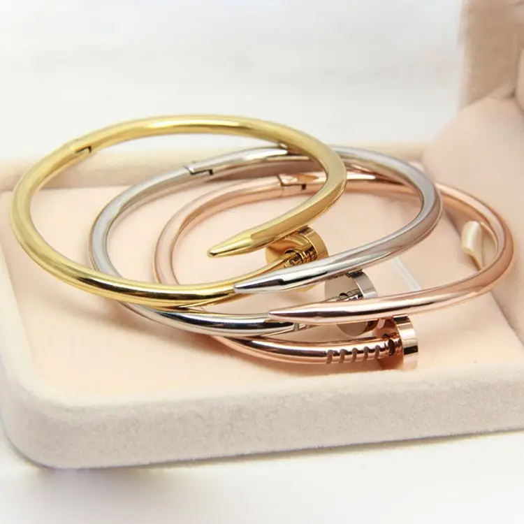 Charm-pulsera de uñas de acero inoxidable, joyería de oro de 18k galvanoplastia, venta al por mayor