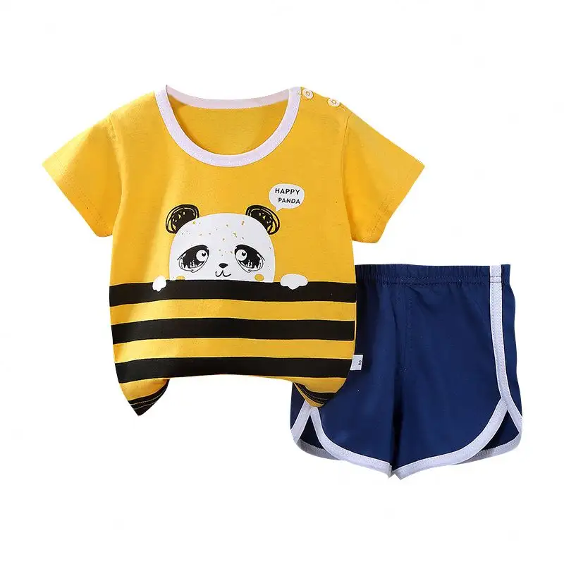 Conjunto de roupas infantis de verão para meninas de 1 a 12 anos, pijama de manga curta para crianças, desenho animado, casual de algodão, estampado unissex