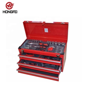 HONGFEI 3 drawer <strong>mini</strong> <strong>metal</strong> packing <strong>tool</strong> <strong>box</strong> with <strong>tool</strong> <strong>box</strong> with 105pcs <strong>tools</strong> cn jia oem customized hongfei iron powder coating and silk etc. brown paper <strong>box</strong> with - Product Image 1