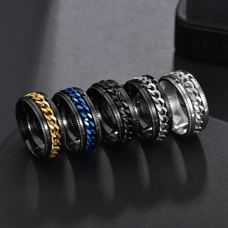 Titan thép không gỉ Chuỗi vòng Spinner cho Nam Giới Màu Xanh Vàng Đen PUNK ROCK Nhẫn phụ kiện đồ trang sức quà tặng r1401