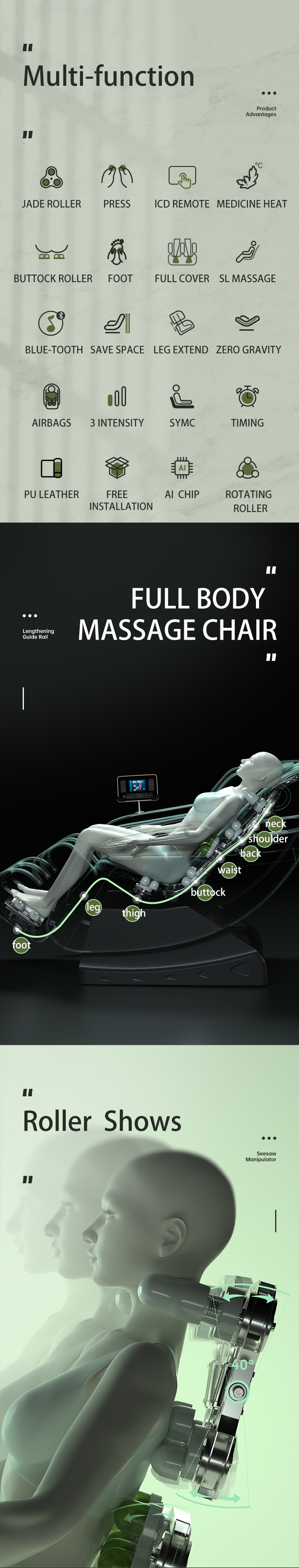 Jare E7  Cheap Price Electric  Zero Gravity Heating Vibration  Blue-Tooth Factory Hot Sales Full Body Massage Chair
