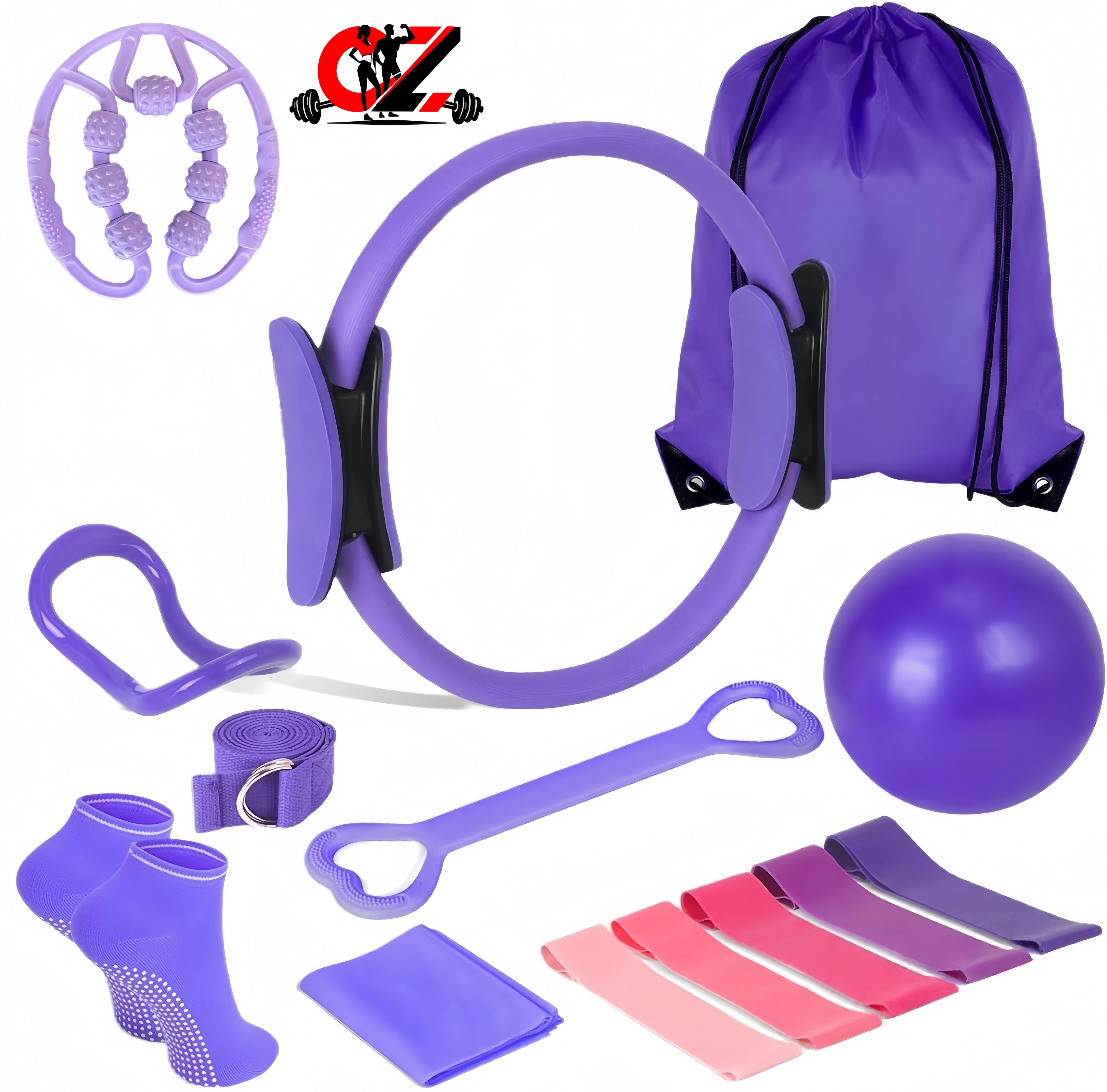 Conjunto morado de 14 piezas.