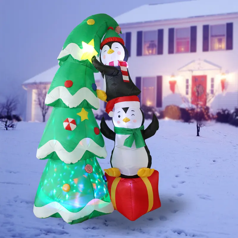 Decorazioni gonfiabili di natale di bagliore all'aperto del cortile delle scatole regalo del pinguino dell'albero di natale all'ingrosso della fabbrica