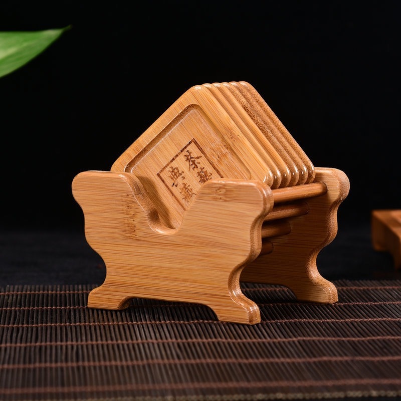 Ensemble de porte-gobelets carrés en bambou sur pied