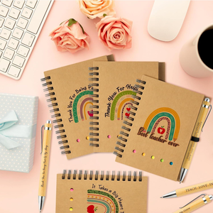 Bloc de notas con logotipo personalizado, cuaderno A6 de papel Kraft, notas adhesivas con bolígrafo y notas adhesivas