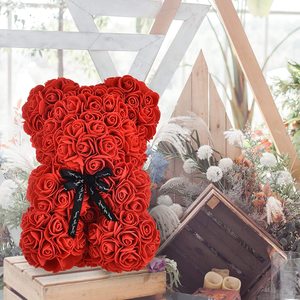 Wholesale Mother's Day Anniversary Romantic Gift 25cm Artificial Foam Flower Rose Teddy <strong>Bear</strong> With Box for Valentines Day Gift