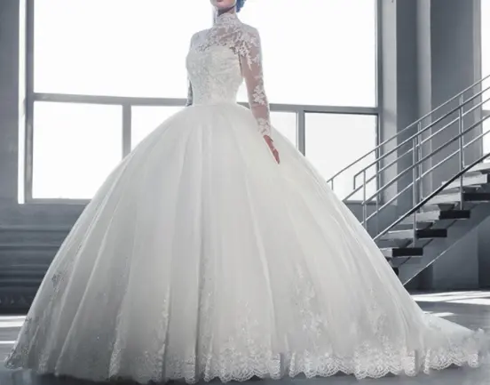 Z92770A elegante abito da sposa a maniche lunghe Appliques corte dei treni novia Dubai abito da ballo arabo abito da sposa musulmano