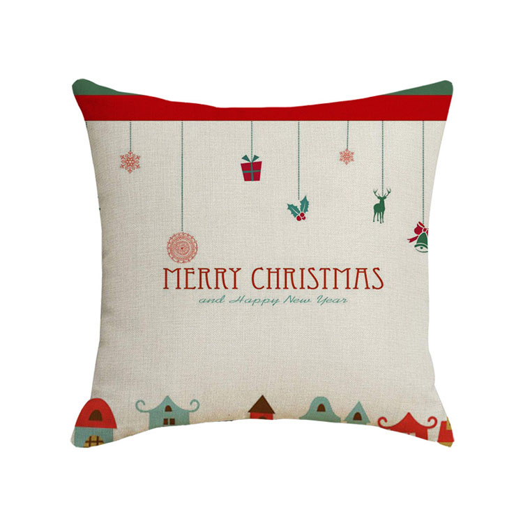 Christmas Snowflake Plaid Letters Deer Print Linen Cushion Cover Wholesale
