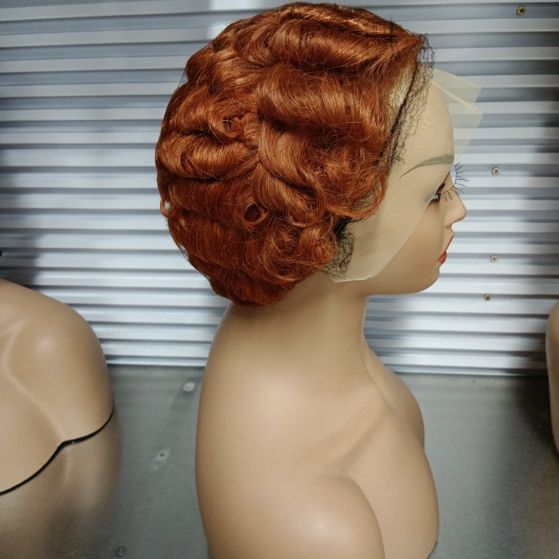 Gingembre 350 #13X4 bouclés Pixie coupe perruque