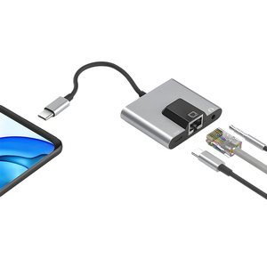 อะแดปเตอร์อีเธอร์เน็ต2อิน1 USB C ไปยังอะแดปเตอร์พอร์ตชาร์จเสียง3.5มม. สำหรับแล็ปท็อปแท็บเล็ต - Product Image 6