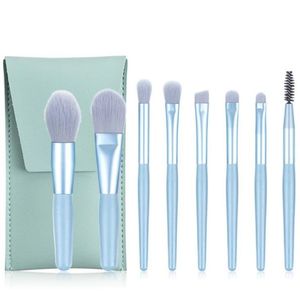 Yüksek kalite 8 adet çanta ile makyaj fırçaları 4 renk Mini özel ambalaj plastik yumuşak saplı makyaj fırçası seti özel etiket - Product Image 5