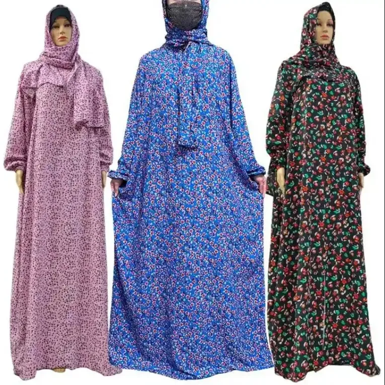 ราคาถูกมุสลิม abaya ผ้าไหมน้ําแข็งฮิญาบ abaya สองชิ้นชุดบูชาสวมใส่พิมพ์ดูไบตุรกีมุสลิมแฟชั่นฮิญาบชุด