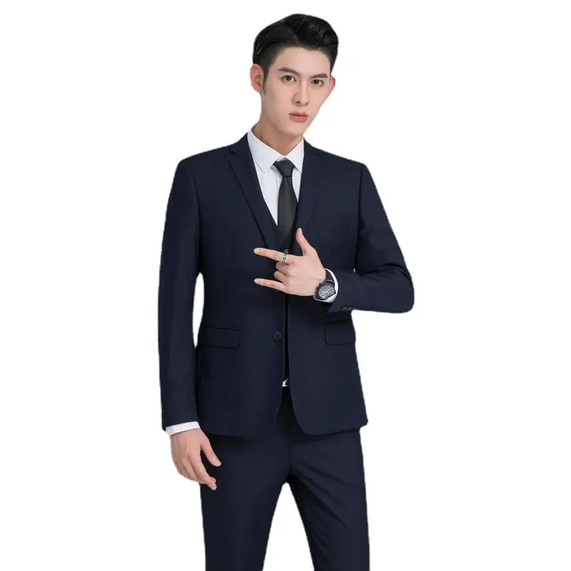 Traje de negocios de alta calidad para hombre, traje Formal de dos botones, negro, azul y gris, conjunto de dos piezas