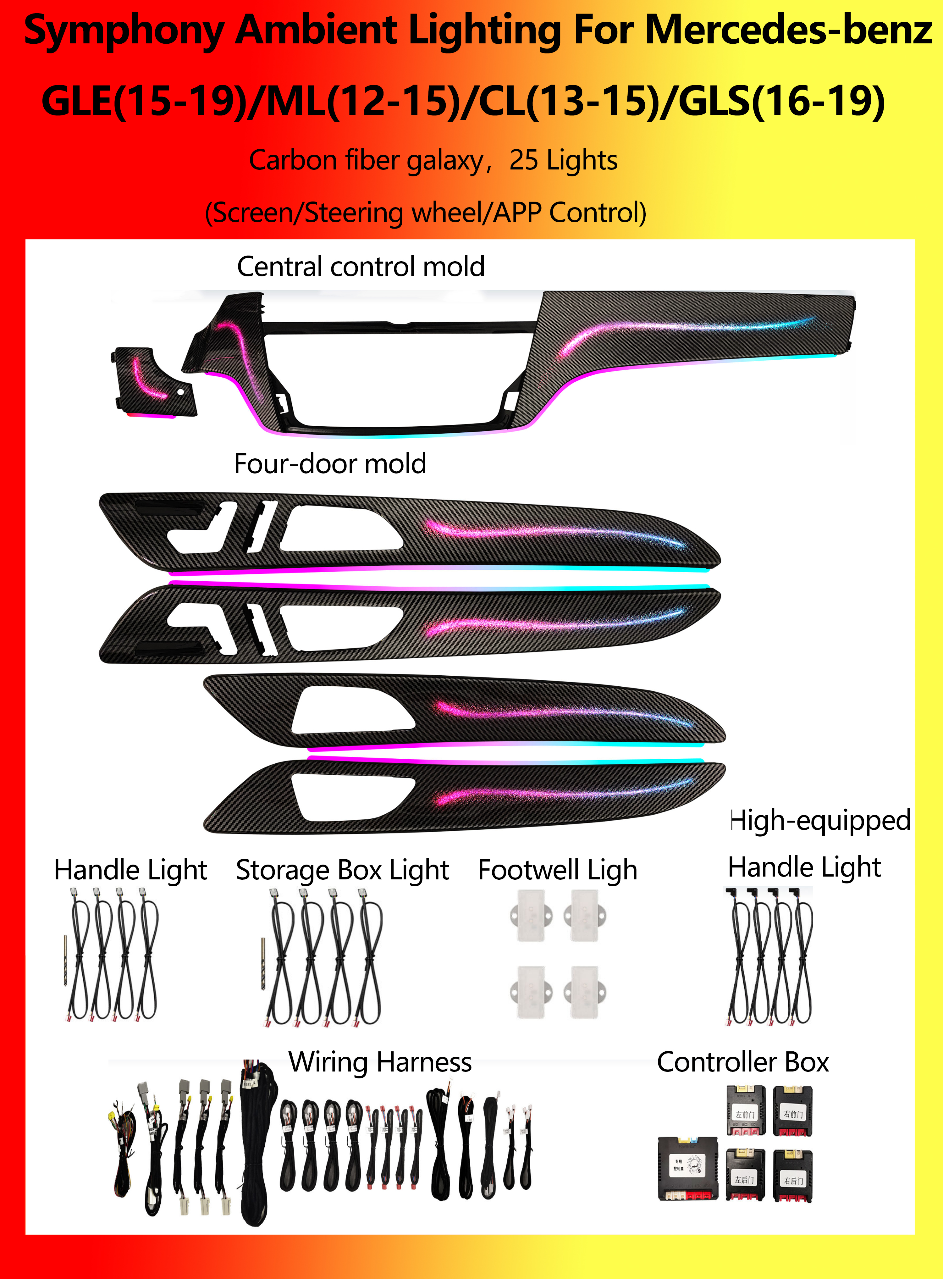 Benz GLE/ML/CL/GLS Carbon fiber galaxy Symphony 25 Lights