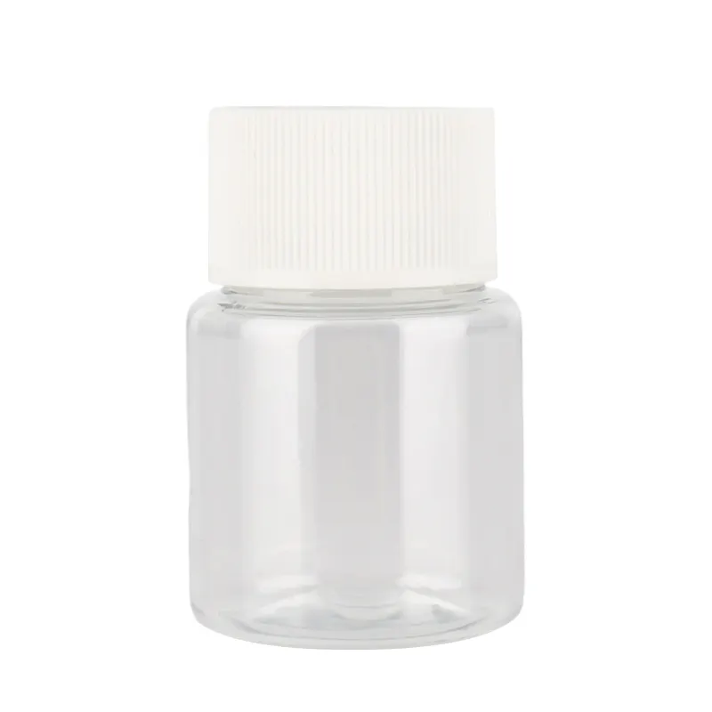 30ml 30cc 1 Unze leere Plastik flaschen mit durchsichtiger Versiegelung für feste Pulver pillen Flüssigkeits vorrats behälter mit weiß/grauem Schraub verschluss