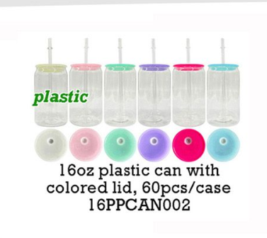 16oz libby clear plastic can with colorful lid
