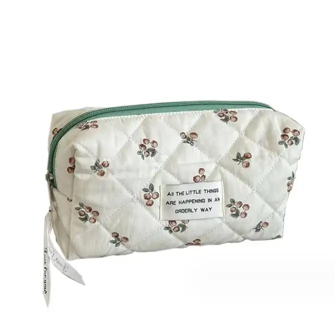 Fashion Quilted Cotton Floral Portable Beauty Cosmetic Pouch Mother Baby Diaper Travel Toiletry Kit Storage Handbag