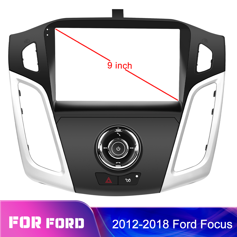 Podofo Double Din 9'' Car Radio Frame For Ford Focus 2012-2018 Stereo High-Grade ABS Plastic Radio Fascia Frame