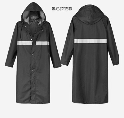 Black long raincoat unlined long gown plus-sized thick zipper