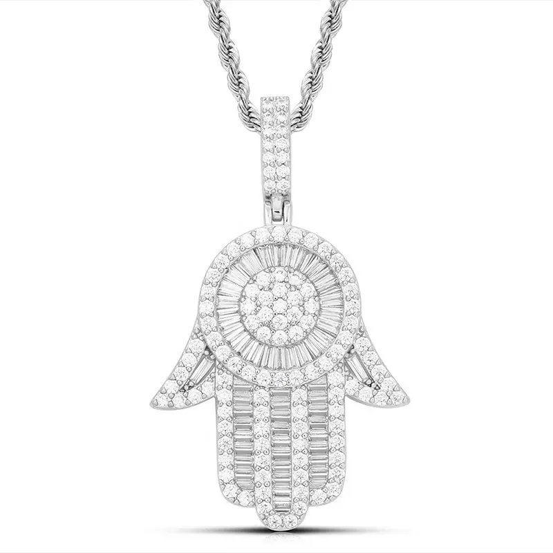 Completa Pave Impostazione Zircone Palm Argento/Oro Hamsa Pendente di Fascino