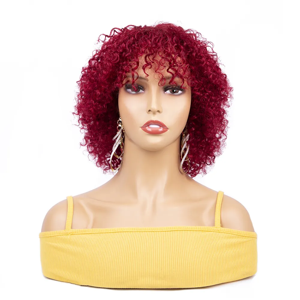 Peruca de cabelo afro, 8 polegadas, cabelo africano cacheado, vermelho 99j, borgonha, parte de cabelo humano